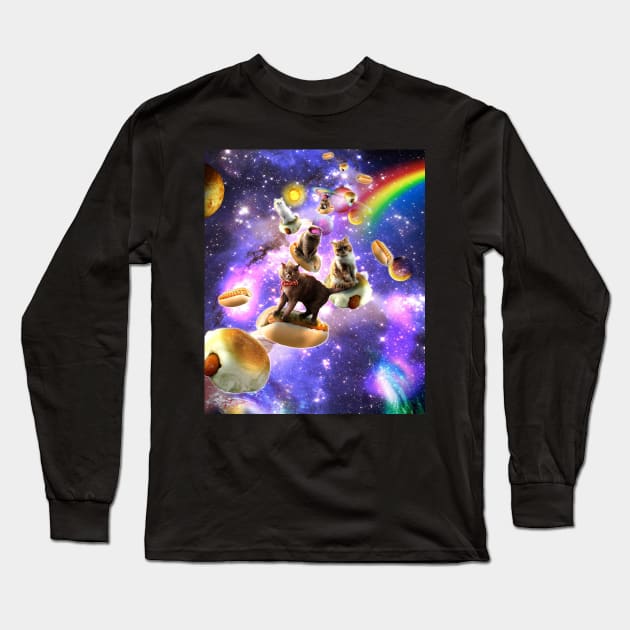 Space Cats Riding Hot Dogs Long Sleeve T-Shirt by Random Galaxy